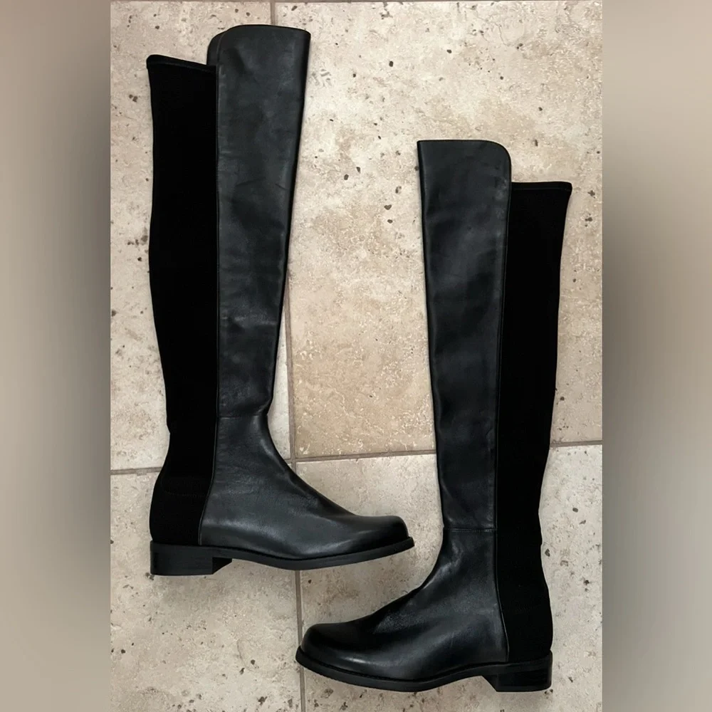 Stuart Weitzman Black Leather & Stretch Over-the-Knee Riding Boots